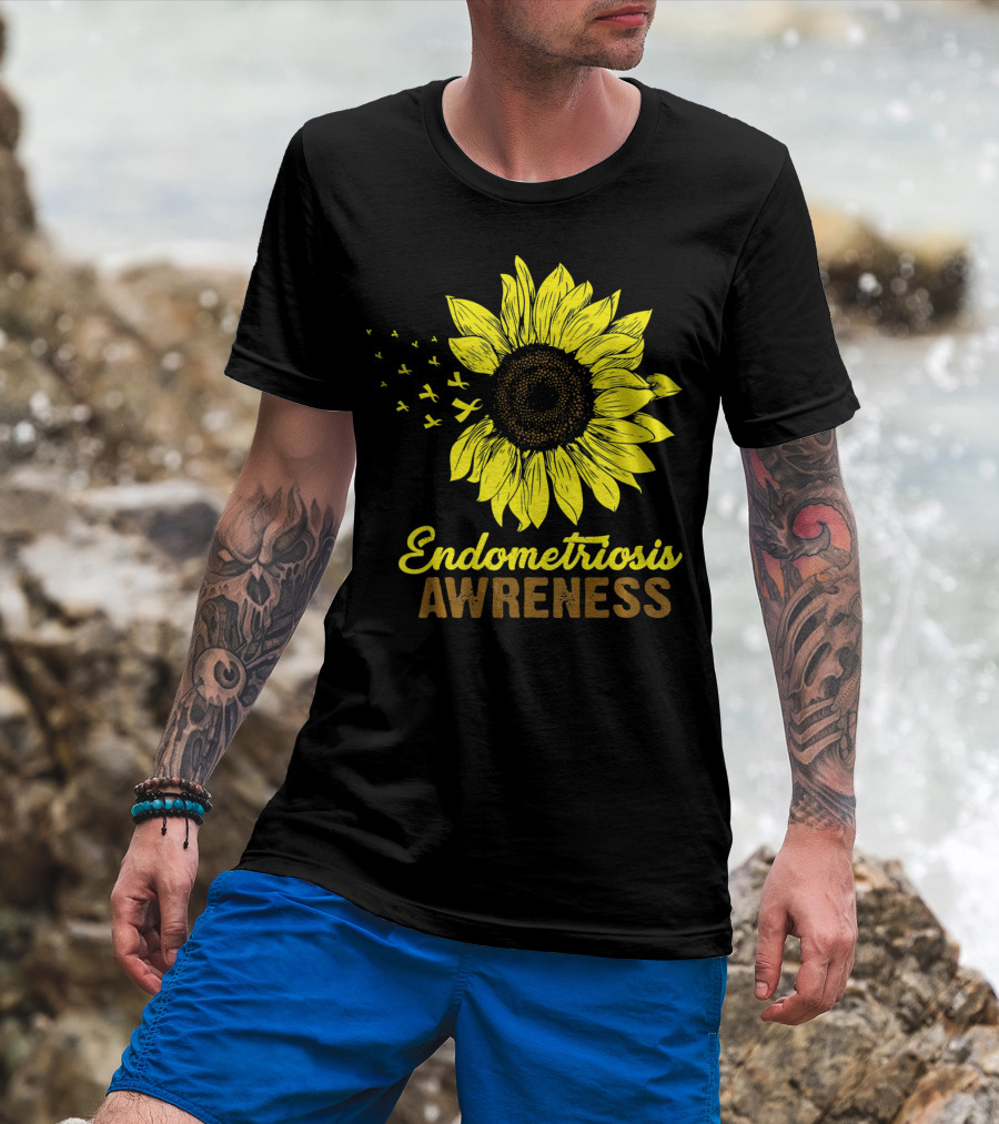 Endometriosis Awareness Yellow Ribbon Sunflower T-Shirt