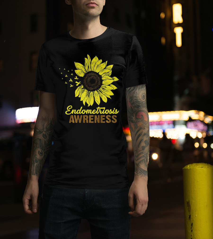 Endometriosis Awareness Yellow Ribbon Sunflower T-Shirt