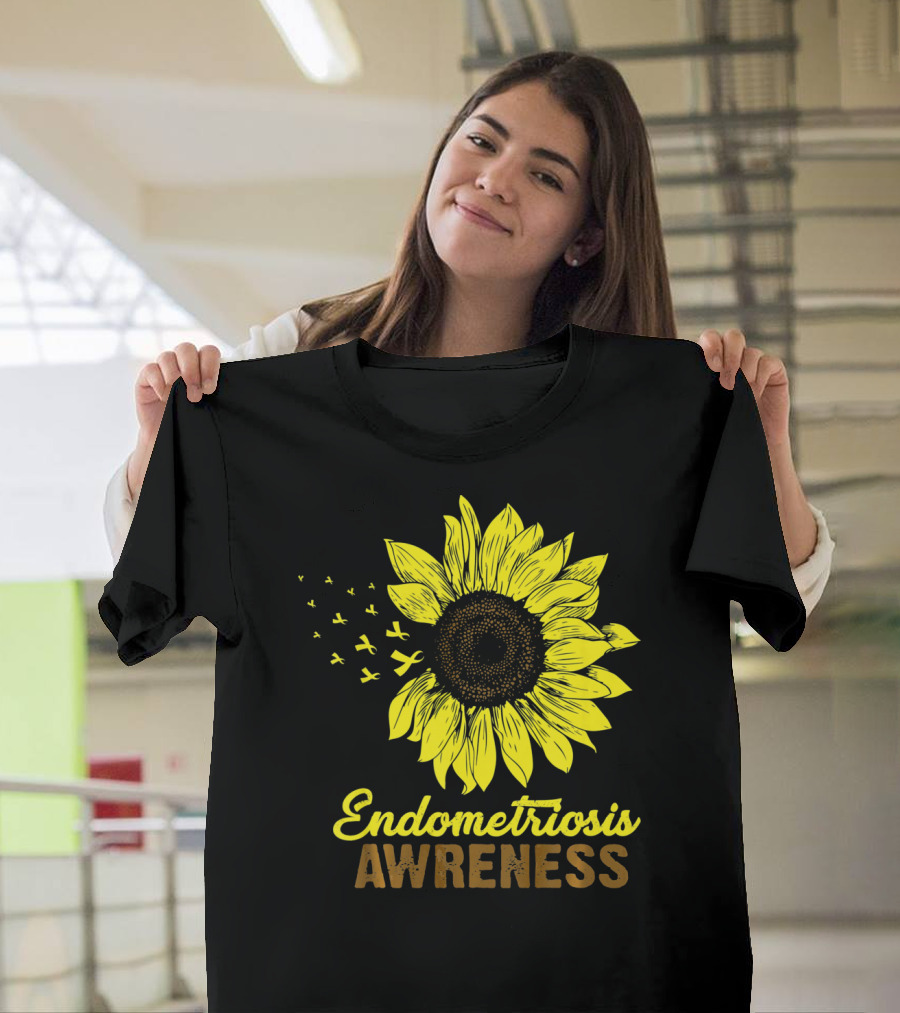 Endometriosis Awareness Yellow Ribbon Sunflower T-Shirt