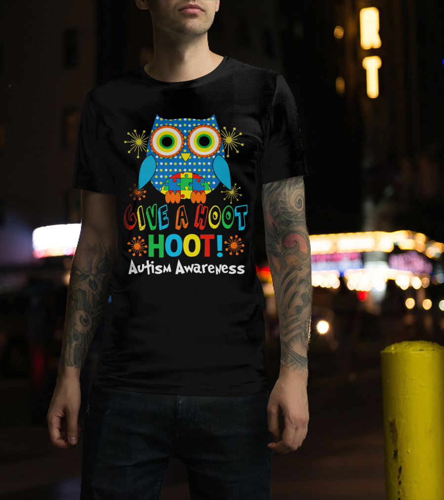 Give A Hoot Hoot Autism Awareness Owl Puzzle T-Shirt