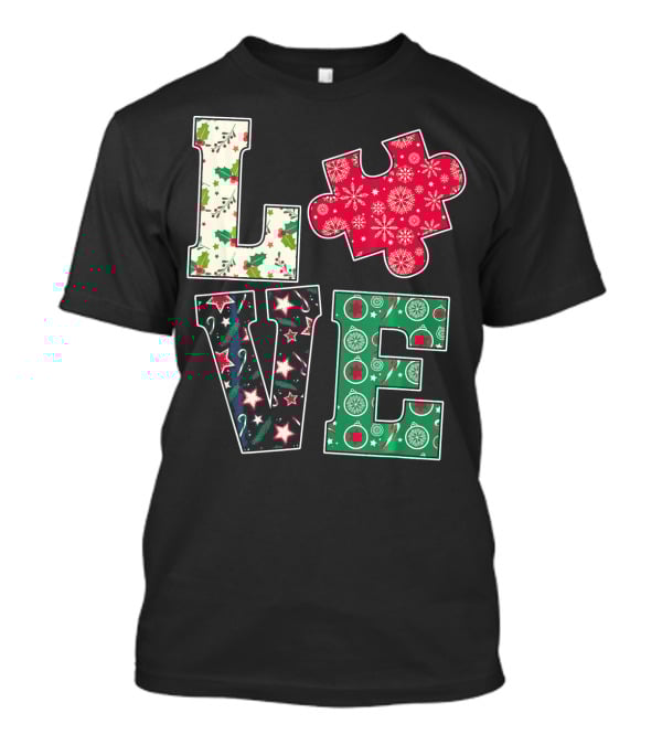 LOVE Puzzle Christmas Autism Awareness Holiday T-Shirt