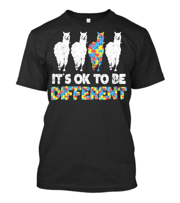 Autism Awareness Llama It's OK To Be Different Puzzle T-Shirt