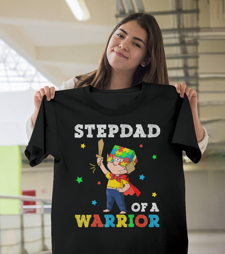 Stepdad Of A Warrior Autism Awareness Puzzle Hero T-Shirt