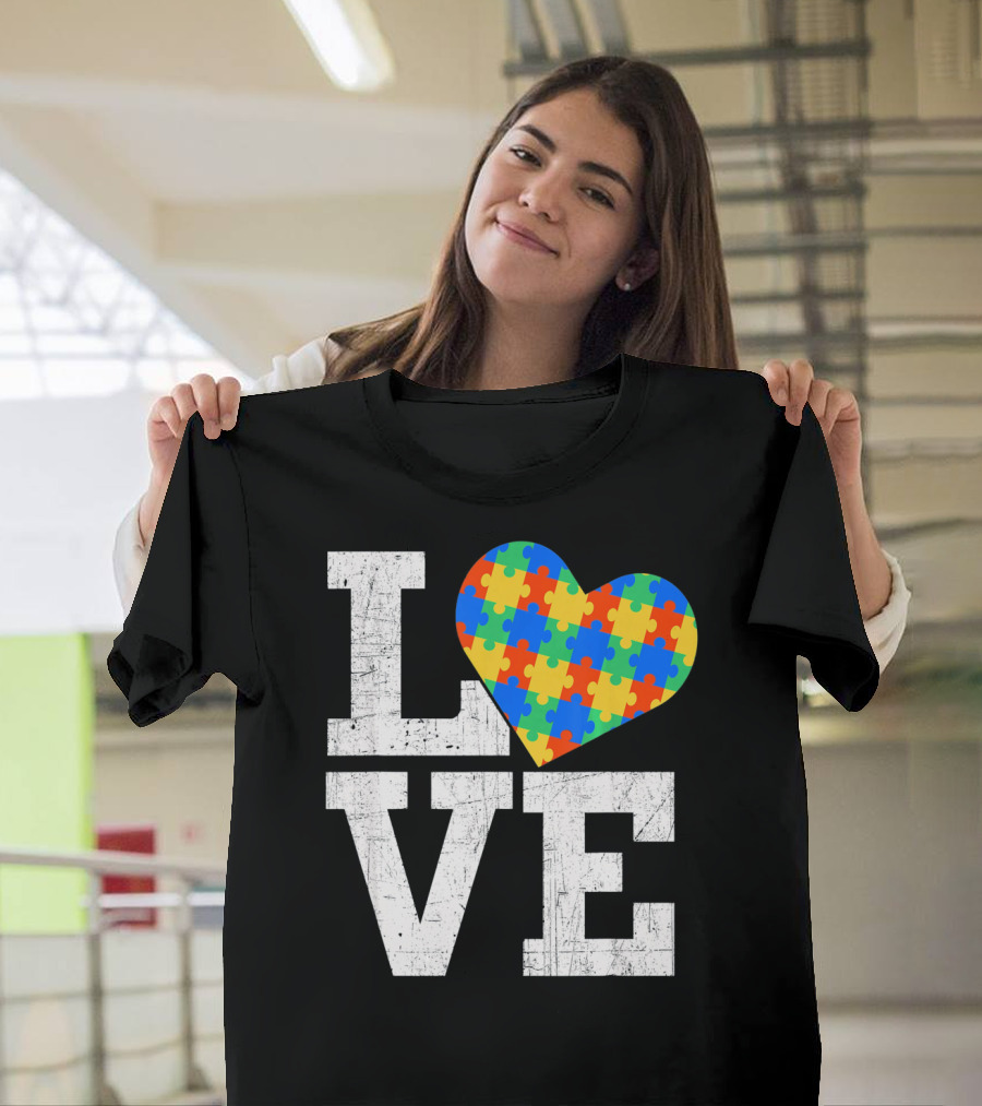 Love Someone with Autism Autism Awareness Puzzle Heart T-Shirt