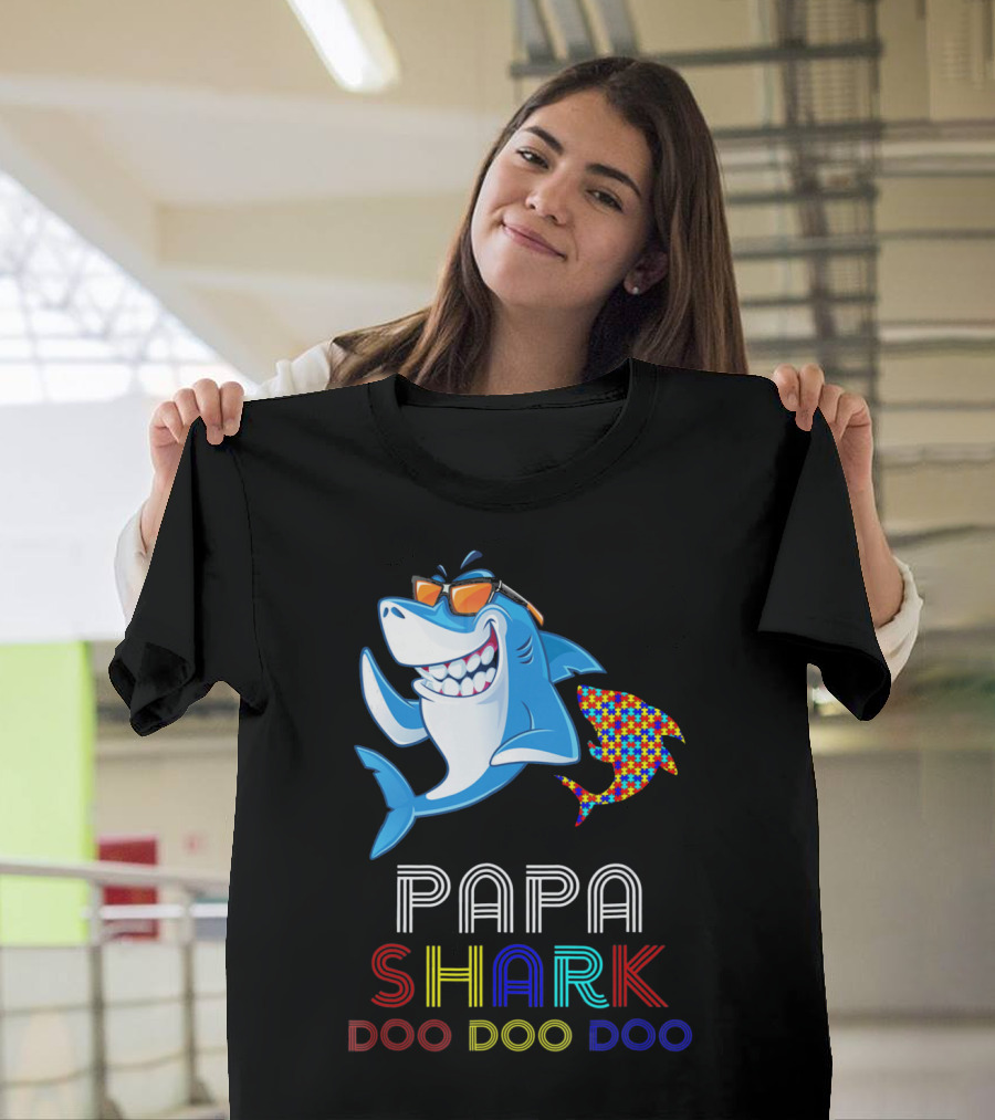 Papa Shark Doo Doo Doo Autism Awareness T-Shirt