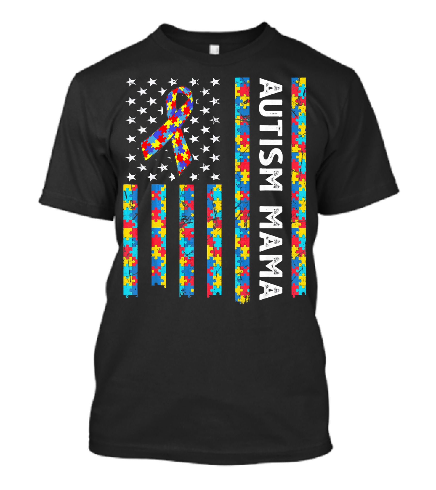 Autism Awareness Mama American Flag Puzzle T-Shirt