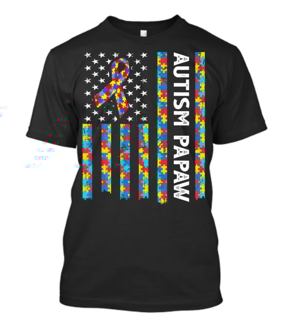 Autism Awareness Papaw American Flag Puzzle T-Shirt