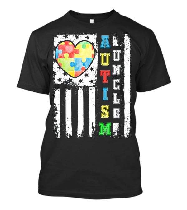 Autism Uncle US Flag Puzzle Heart T-Shirt