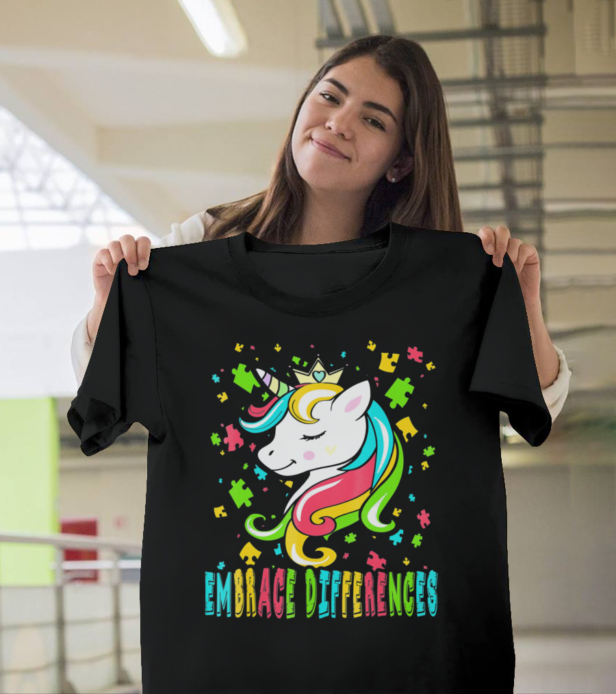 Embrace Differences Autism Awareness Unicorn T-Shirt