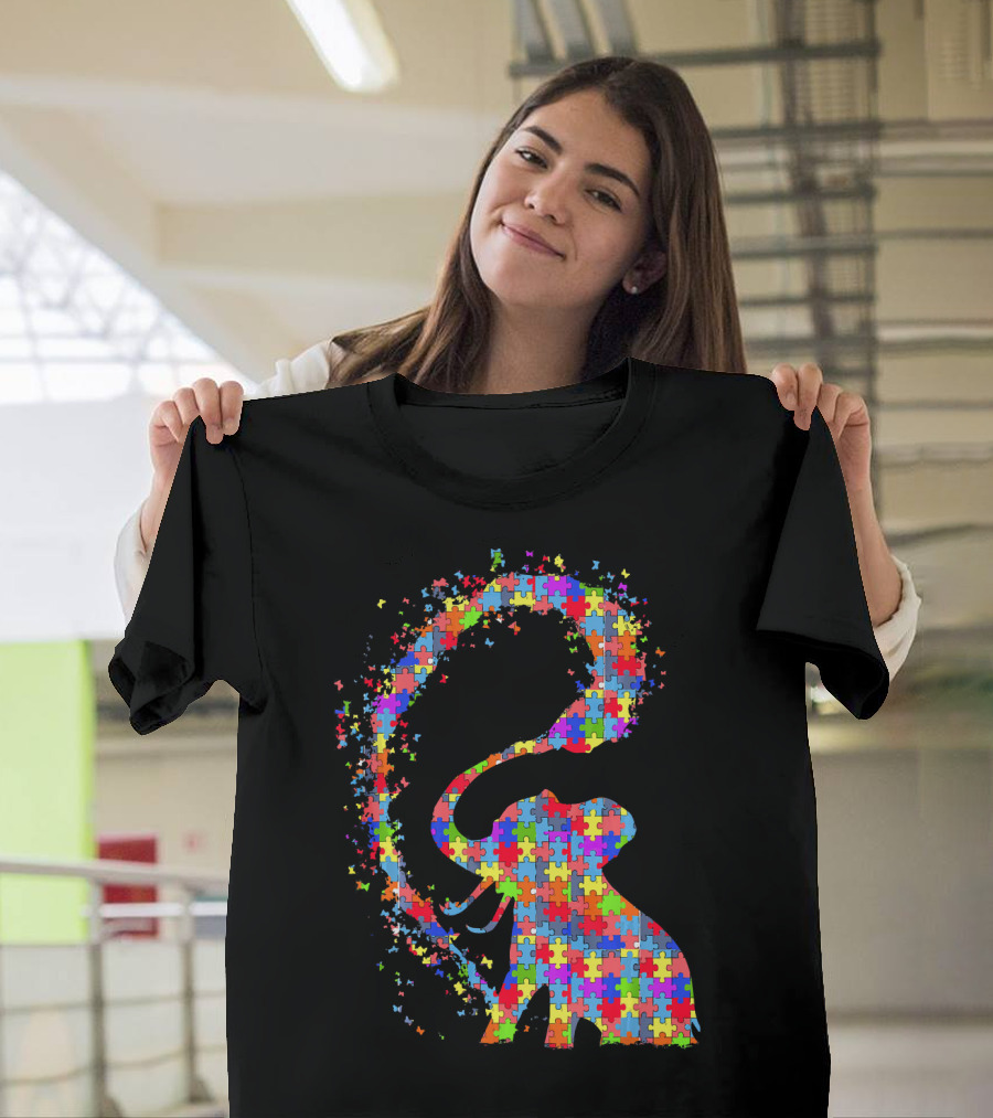 Elephant Puzzle Piece Autism Awareness Symbol Celebrating Neurodiversity T-Shirt