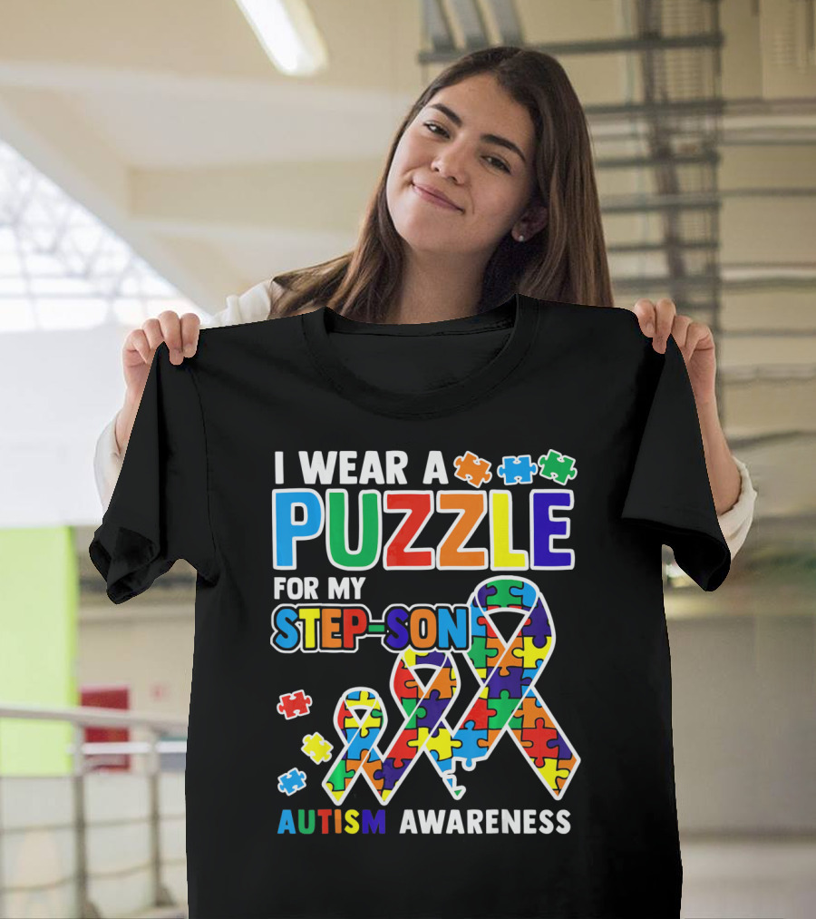 I Wear a Puzzle for My Step-Son Autism Awareness T-Shirt
