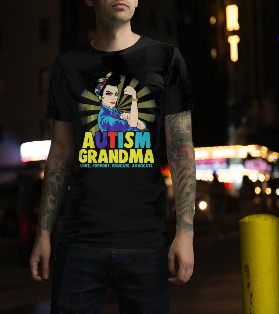 Autism Grandma Love Support Educate Advocate Retro Iconic T-Shirt