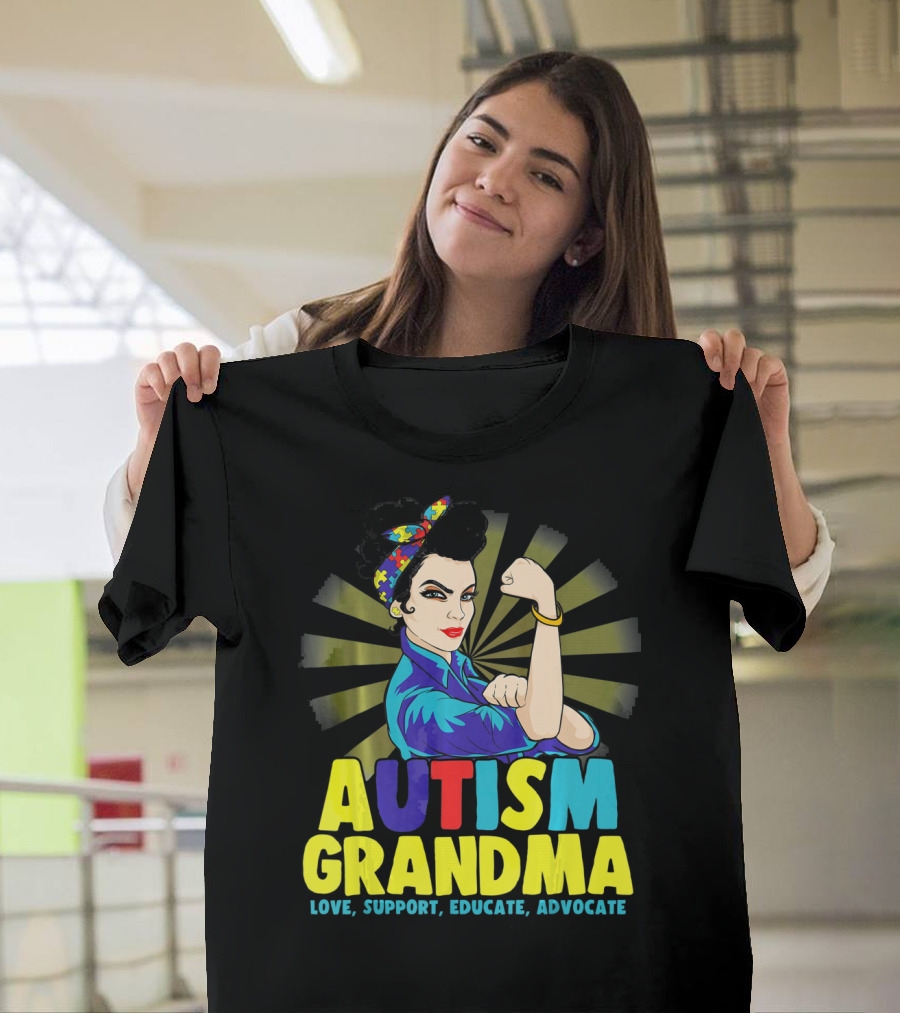 Autism Grandma Love Support Educate Advocate Retro Iconic T-Shirt