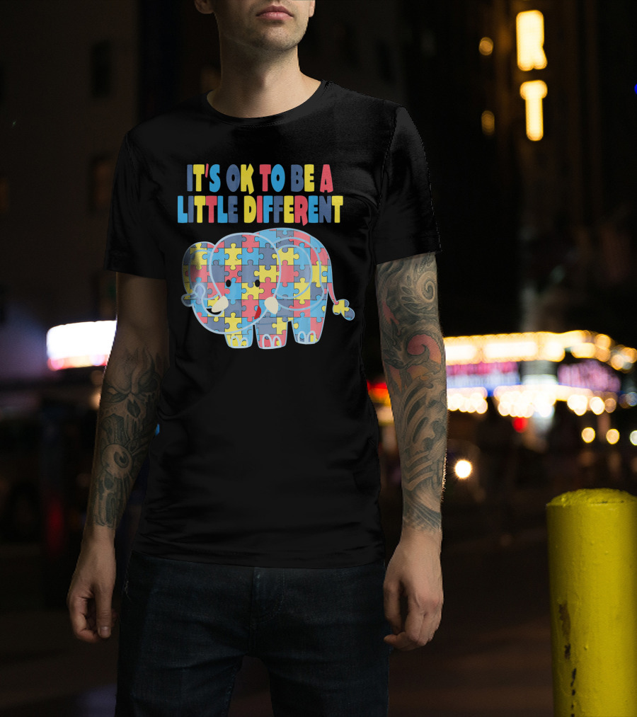 It's OK To Be A Little Different Autism Awareness Elephant Puzzle T-Shirt