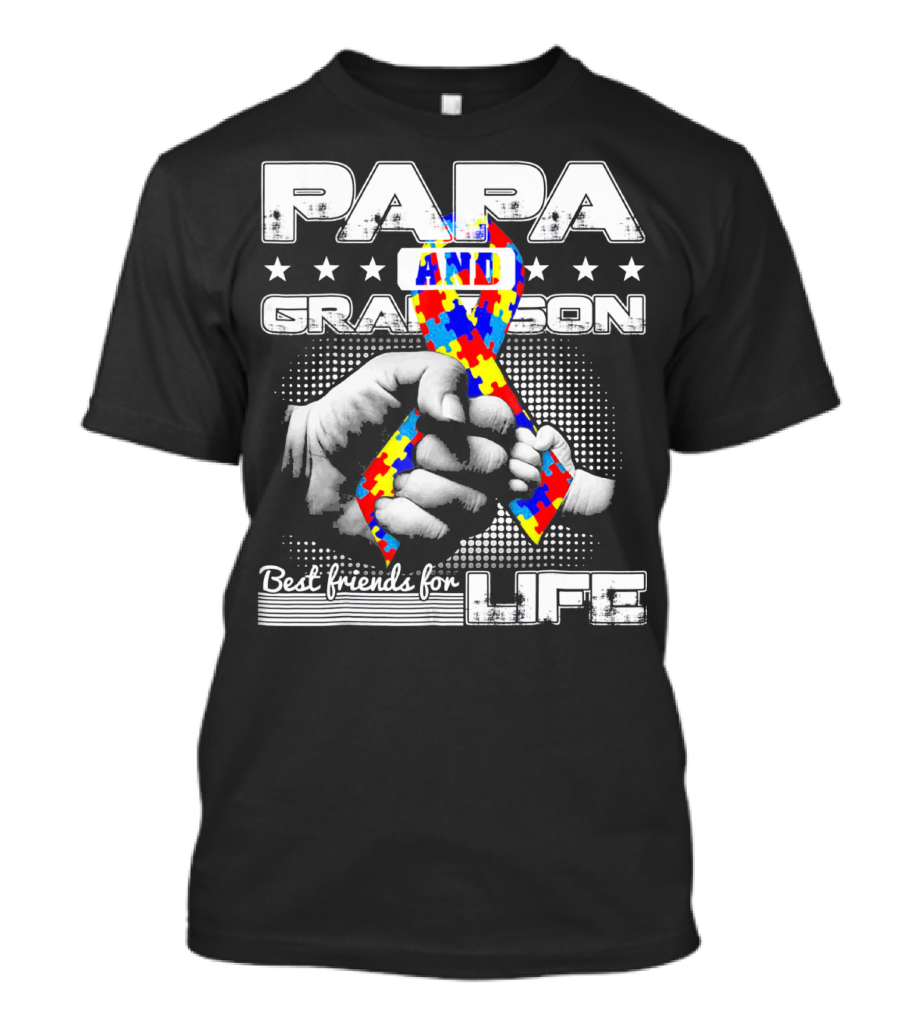 Papa And Grandson Best Friends For Life Puzzle Ribbon Hands T-Shirt