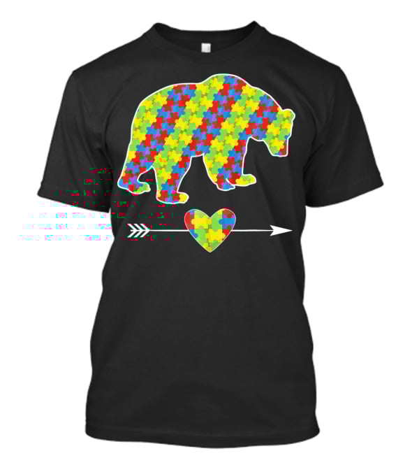 Bear With Puzzle Pieces And Arrow Heart Autism Awareness T-Shirt