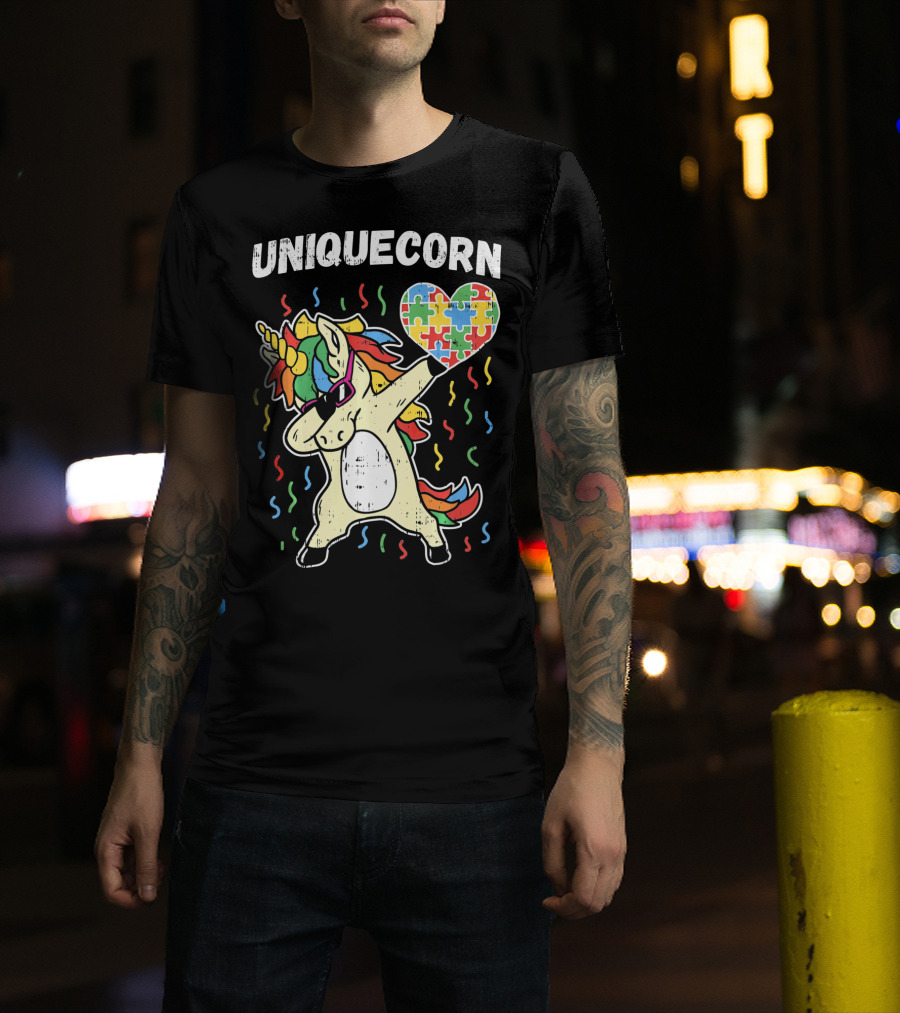 Uniquecorn Dabbing Unicorn Puzzle Heart Autism Awareness T-Shirt