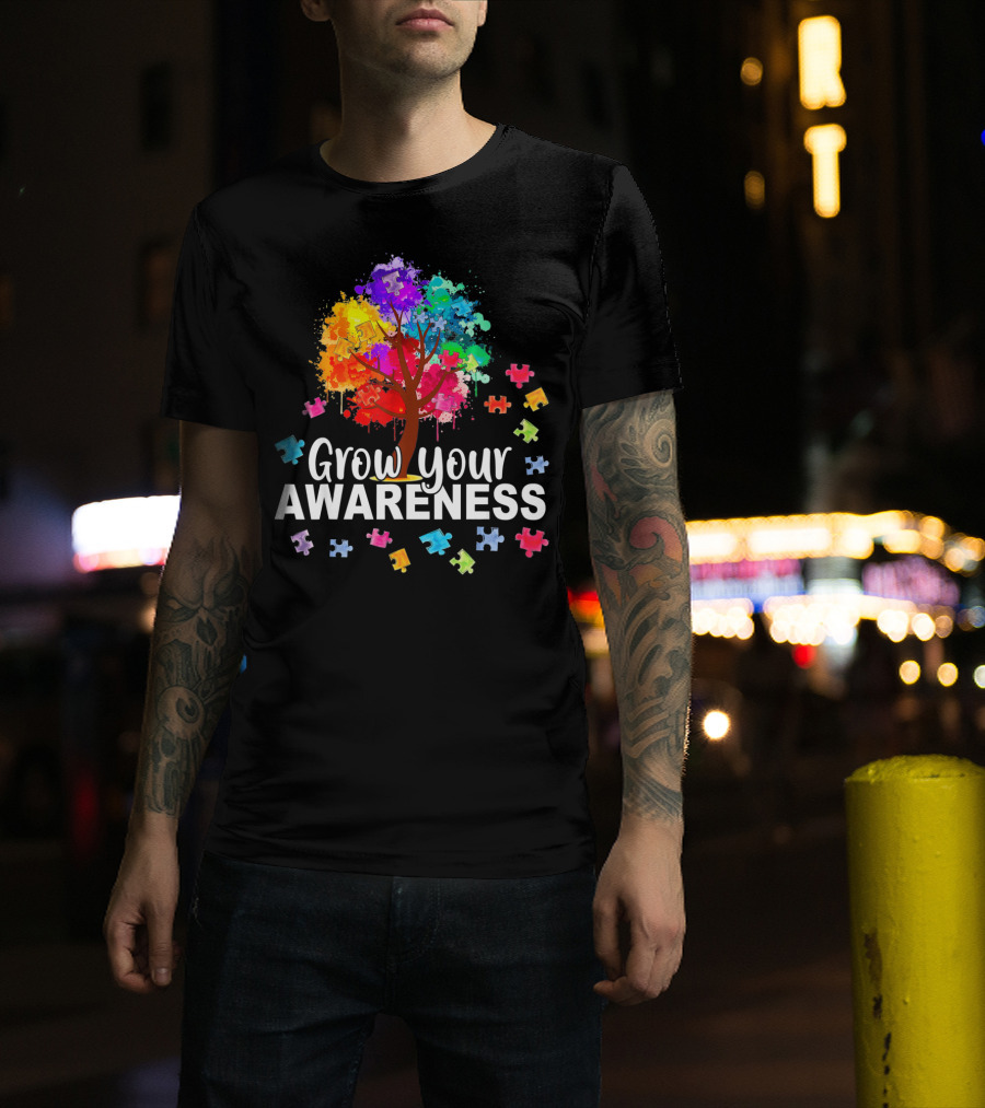 Grow Your Awareness Colorful Tree With Puzzle Pieces T-Shirt