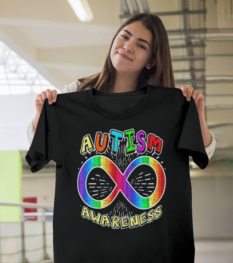 Autism Awareness Infinity Symbol with Rainbow Puzzle T-Shirt