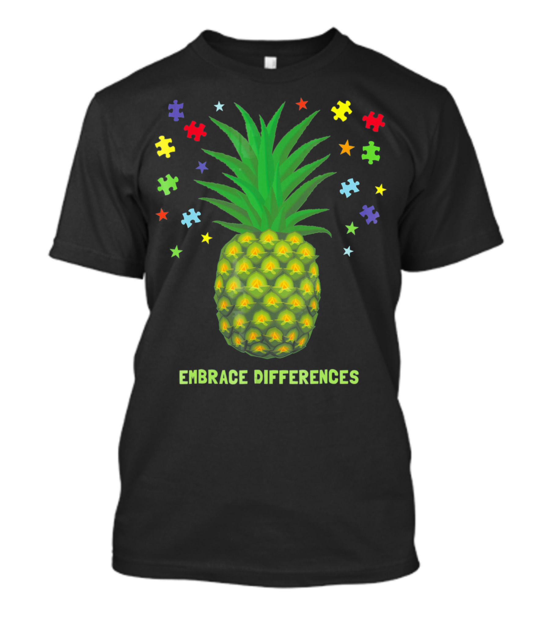 Embrace Differences Autism Awareness Beach Pineapple Puzzle Pieces T-Shirt
