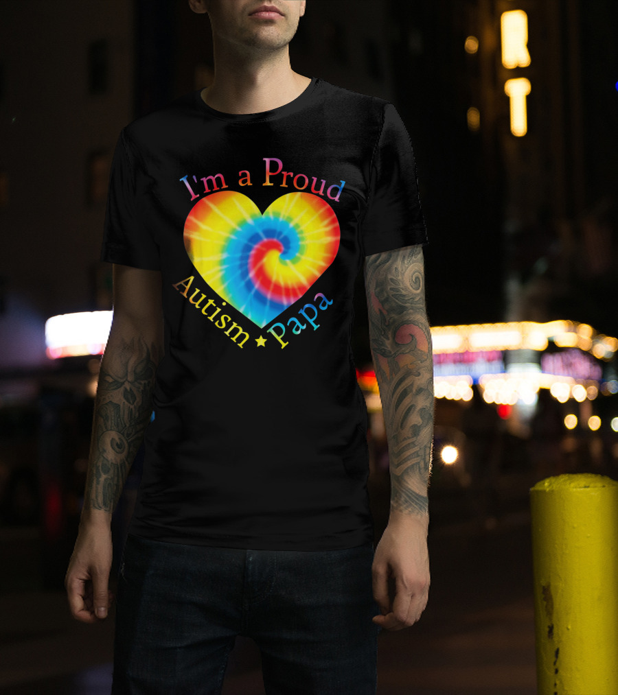 I'm A Proud Autism Papa Rainbow Heart Spiral T-Shirt