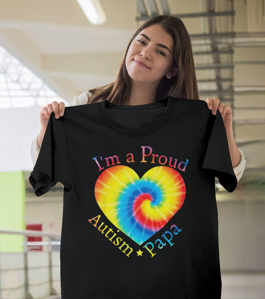 I'm a Proud Autism Papa Rainbow Heart Spiral T-Shirt
