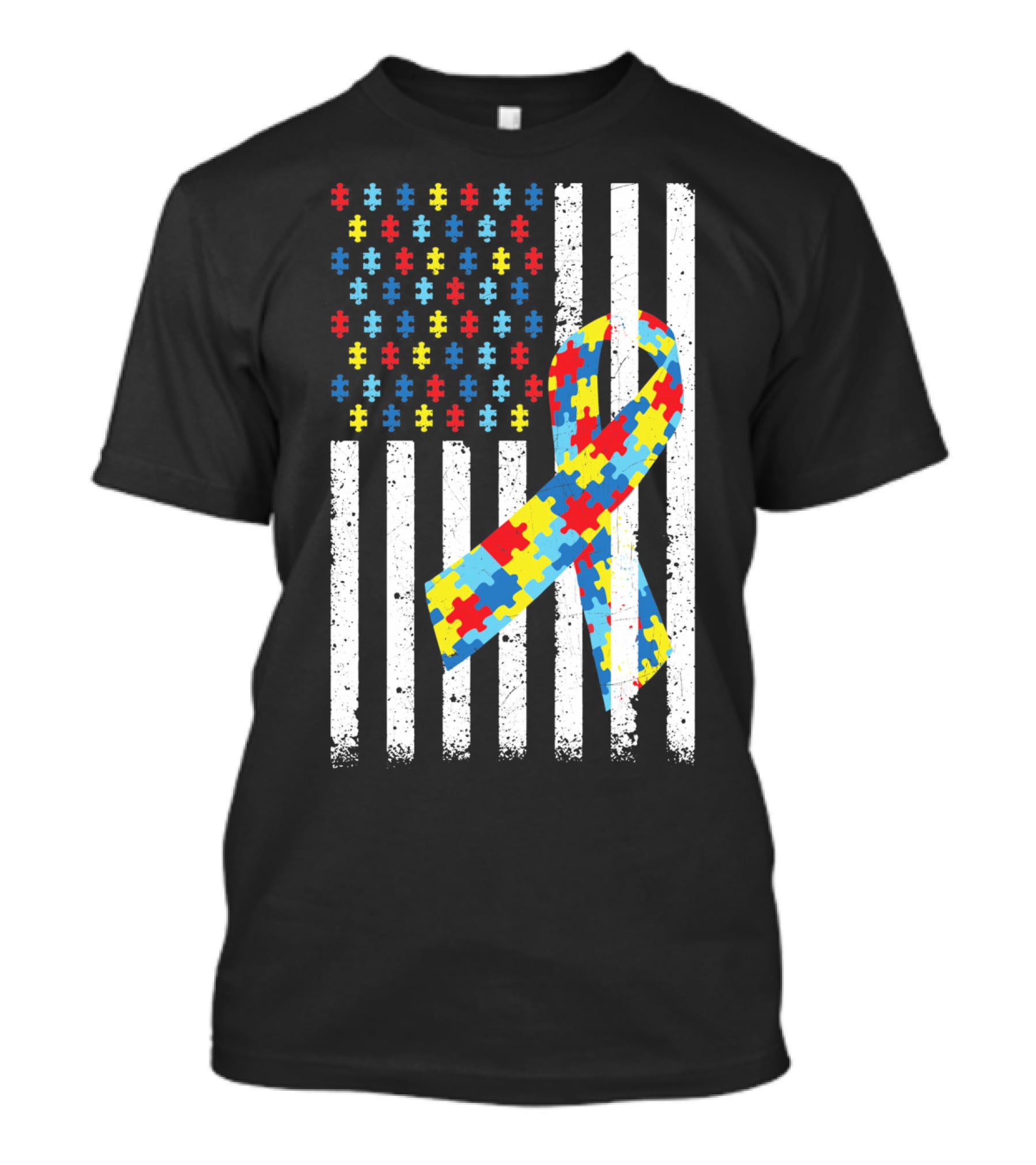 American Flag Puzzle Ribbon Autism Awareness T-Shirt