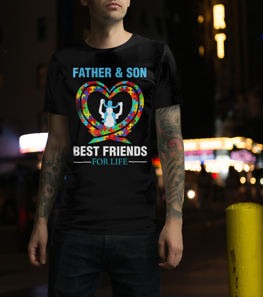 Father And Son Best Friends For Life Heart Puzzle T-Shirt