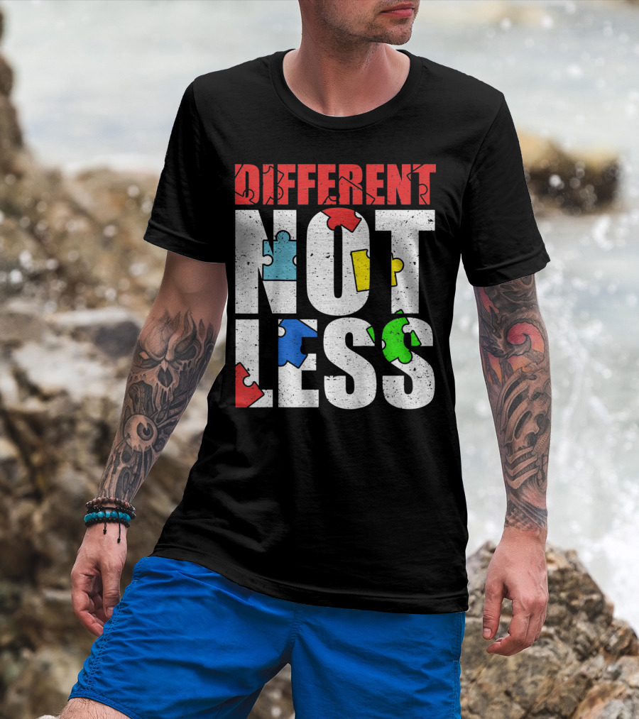 Kids Autism Awareness Different Not Less Puzzle Pieces T-Shirt
