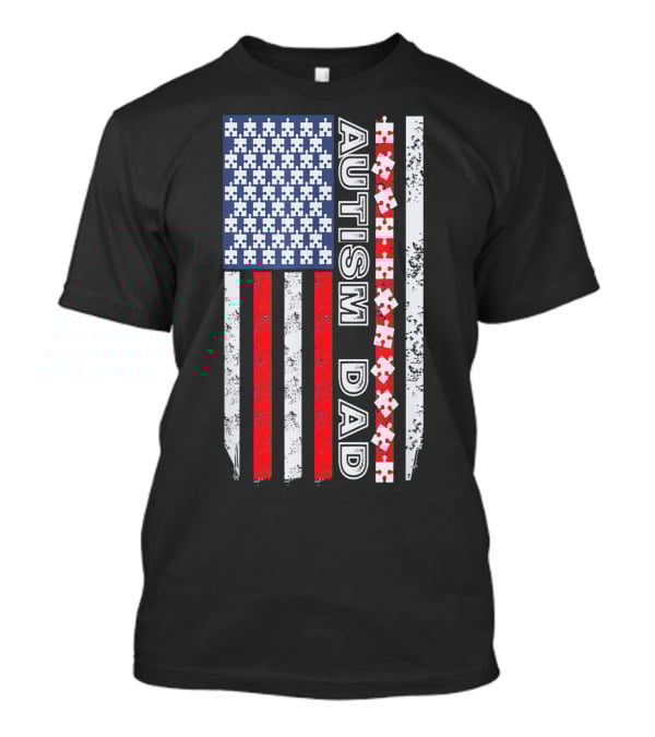 Mens Autism Dad American Flag Puzzle Piece Awareness T-Shirt