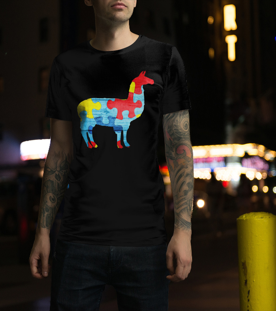 Autism Awareness Puzzle Llama Multicolor T-Shirt