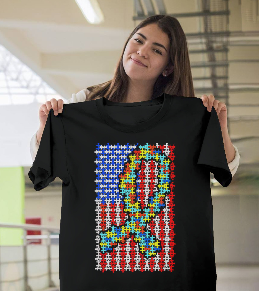 Autism Awareness Puzzle Ribbon US Flag Disability T-Shirt
