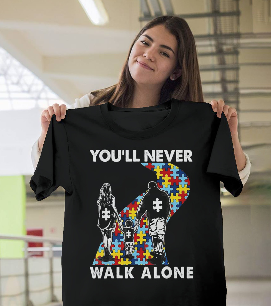 You'll Never Walk Alone Family Autism Awareness Puzzle Path T-Shirt