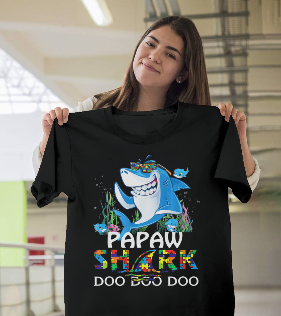 Papaw Shark Doo Doo Doo Autism Awareness Puzzle T-Shirt
