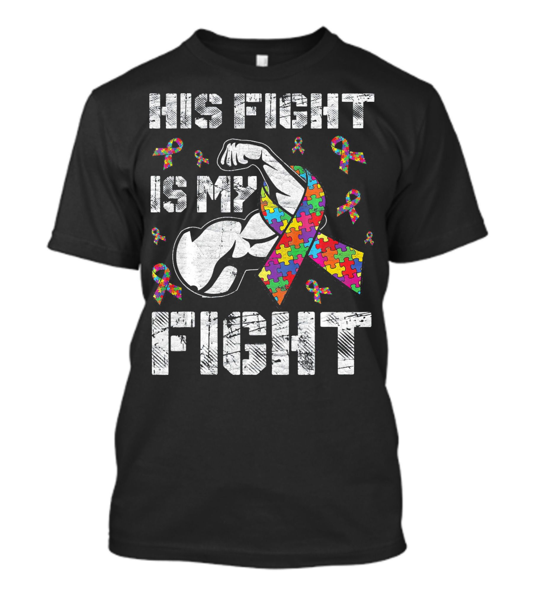 His Fight Is My Fight Puzzle Ribbon Autism Awareness T-Shirt