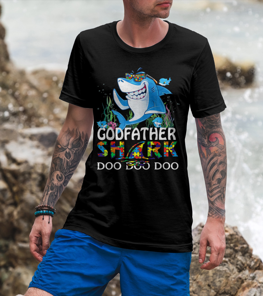 Godfather Shark Doo Doo Doo Autism Awareness T-Shirt