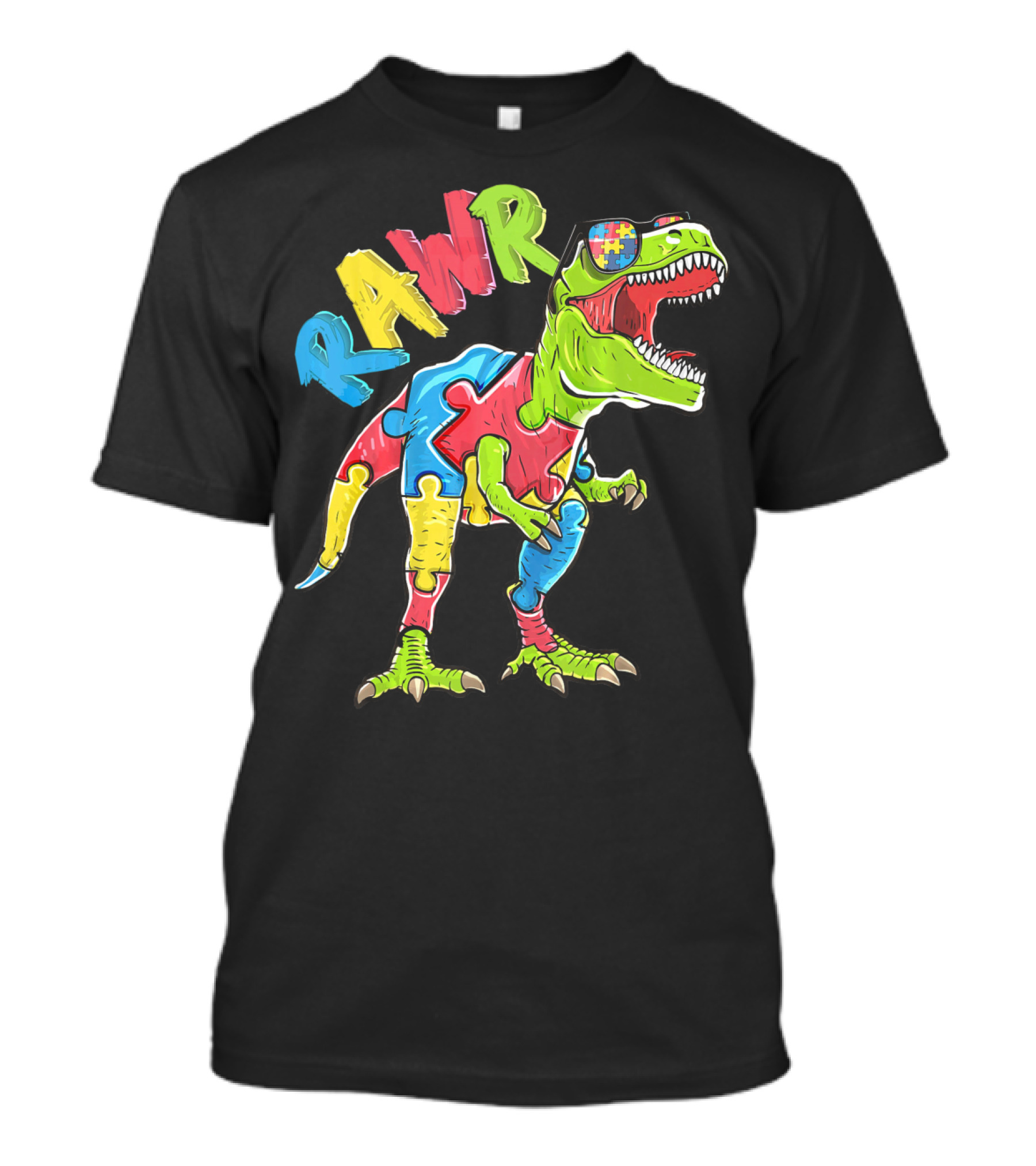 RAWR Rex Dinosaur Autism Awareness Puzzle Piece T-Shirt