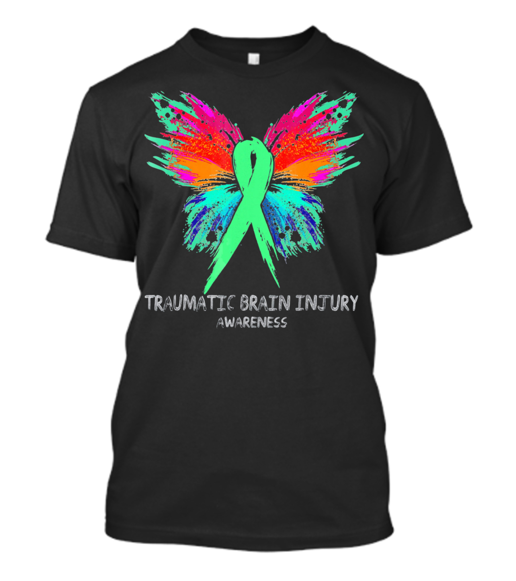 TRAUMATIC BRAIN INJURY Awareness Ribbon Colorful Butterfly T-Shirt