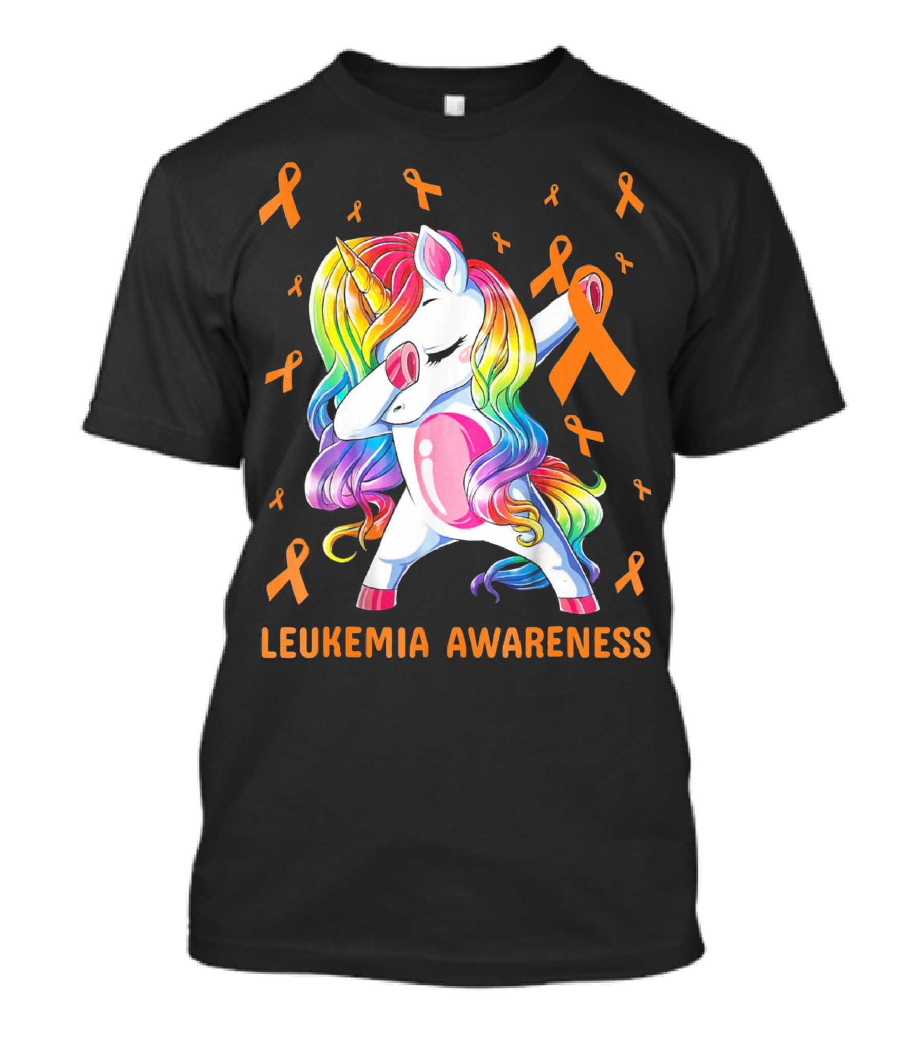 Rainbow Unicorn Dabbing Leukemia Awareness Orange T-Shirt
