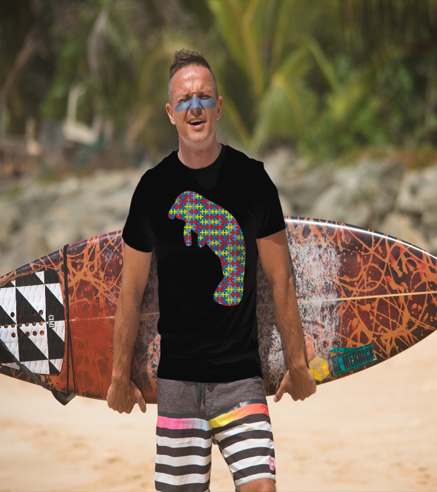 Manatee Autism Awareness Puzzle Pattern Kids Dugong T-Shirt