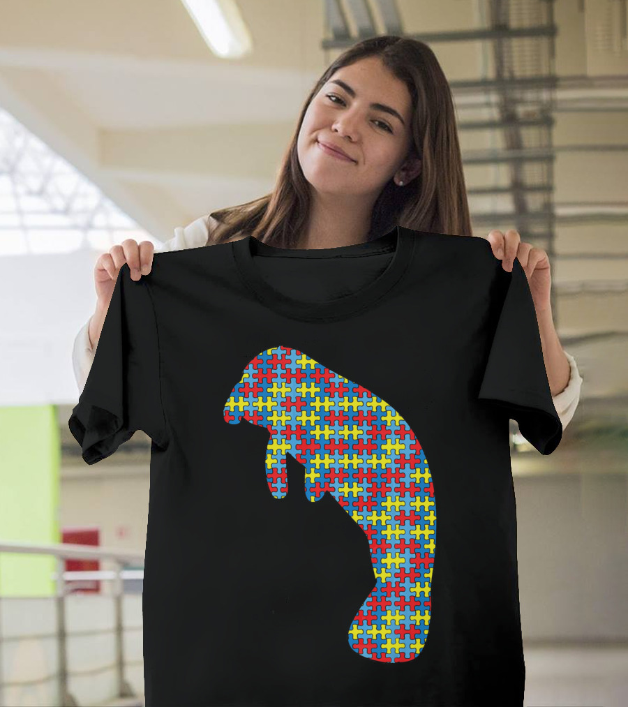 Manatee Autism Awareness Puzzle Pattern Kids Dugong T-Shirt