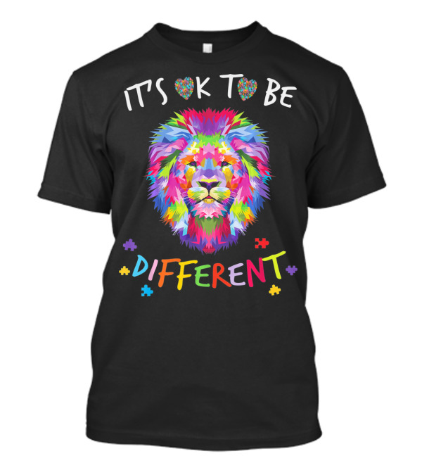 Autism Awareness It's OK To Be Different Colorful Lion Puzzle Pieces T-Shirt