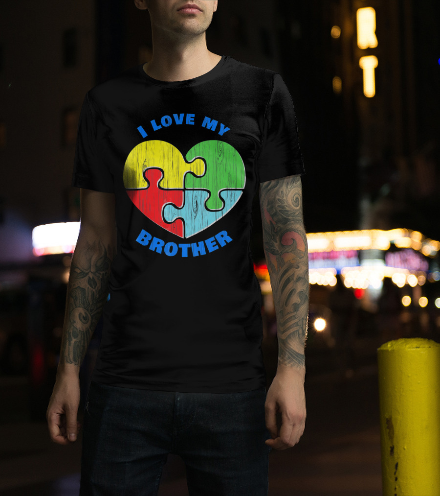 I Love My Brother Autism Awareness Puzzle Heart T-Shirt