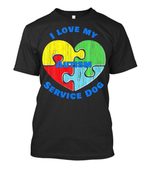 I Love My Autism Service Dog Puzzle Heart T-Shirt