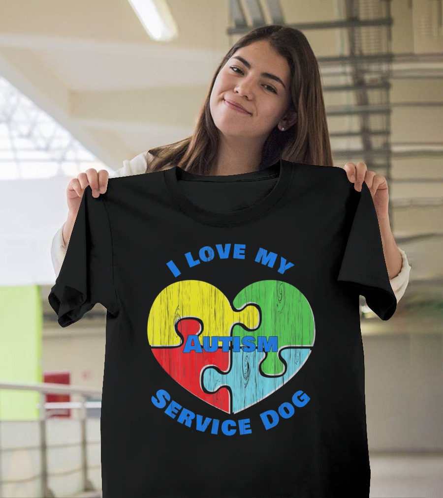 I Love My Autism Service Dog Puzzle Heart T-Shirt