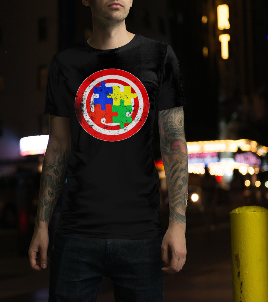 Autism Awareness Puzzle Shield Captain Autism T-Shirt