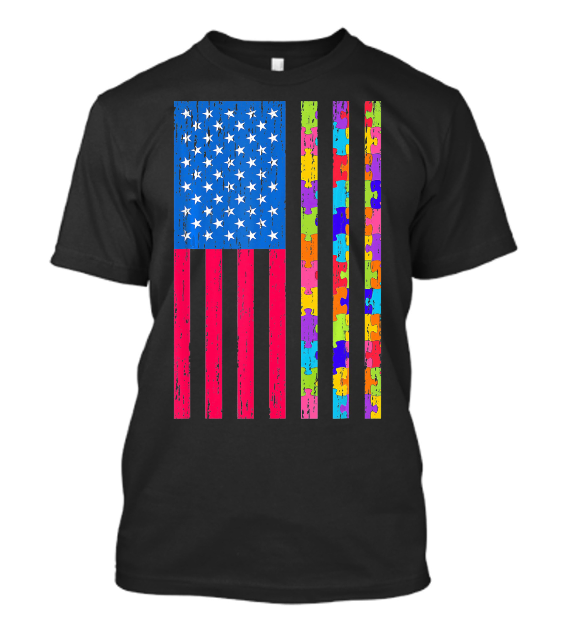 Autism Puzzle Piece American Flag USA T-Shirt