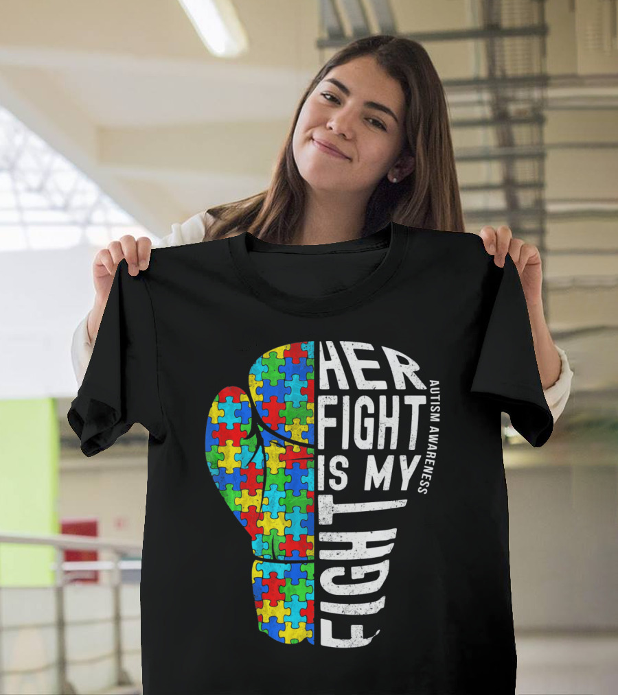 Autism Awareness Her Fight Is My Fight Boxing Glove Puzzle T-Shirt