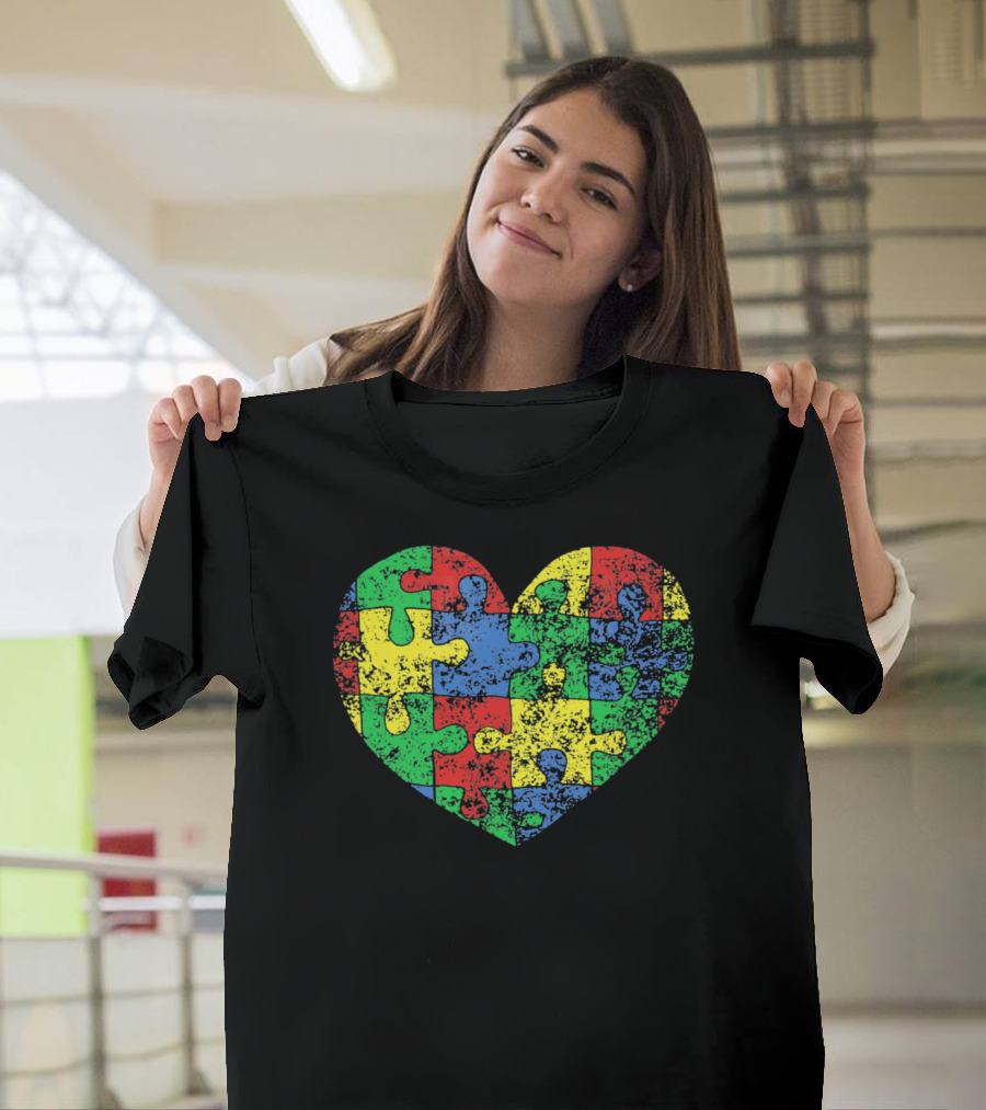Distressed Heart Puzzle Autism T-Shirt