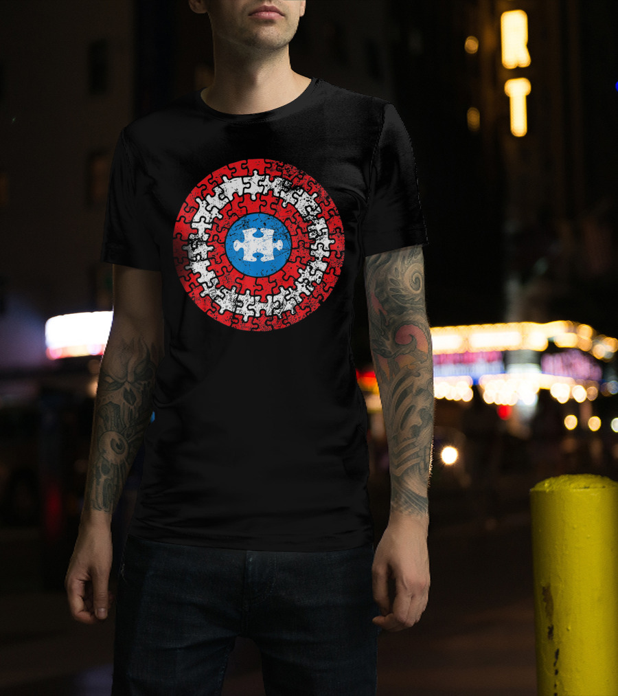 Captain Autism Awareness Puzzle Shield Superhero T-Shirt